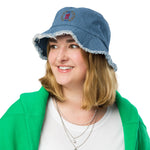 Girl Power Distressed Denim Bucket Hat